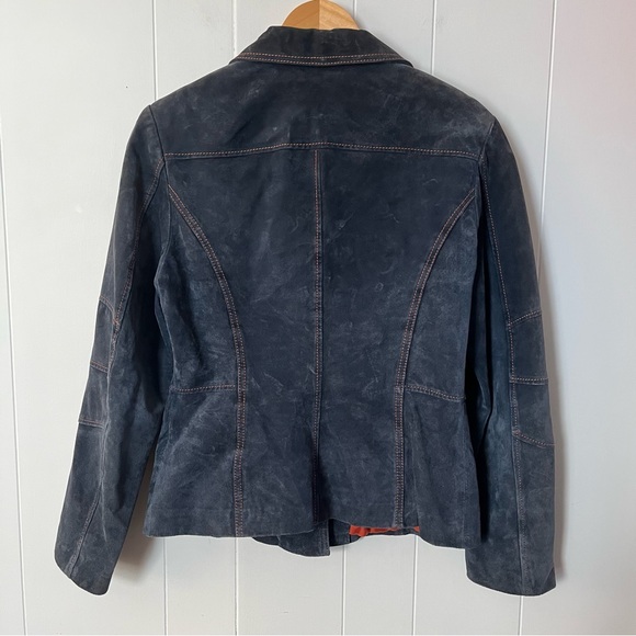 Vintage Danier Suede Leather Denim Blue Jacket Orange Contrast Stitching Y2K - Picture 10 of 13